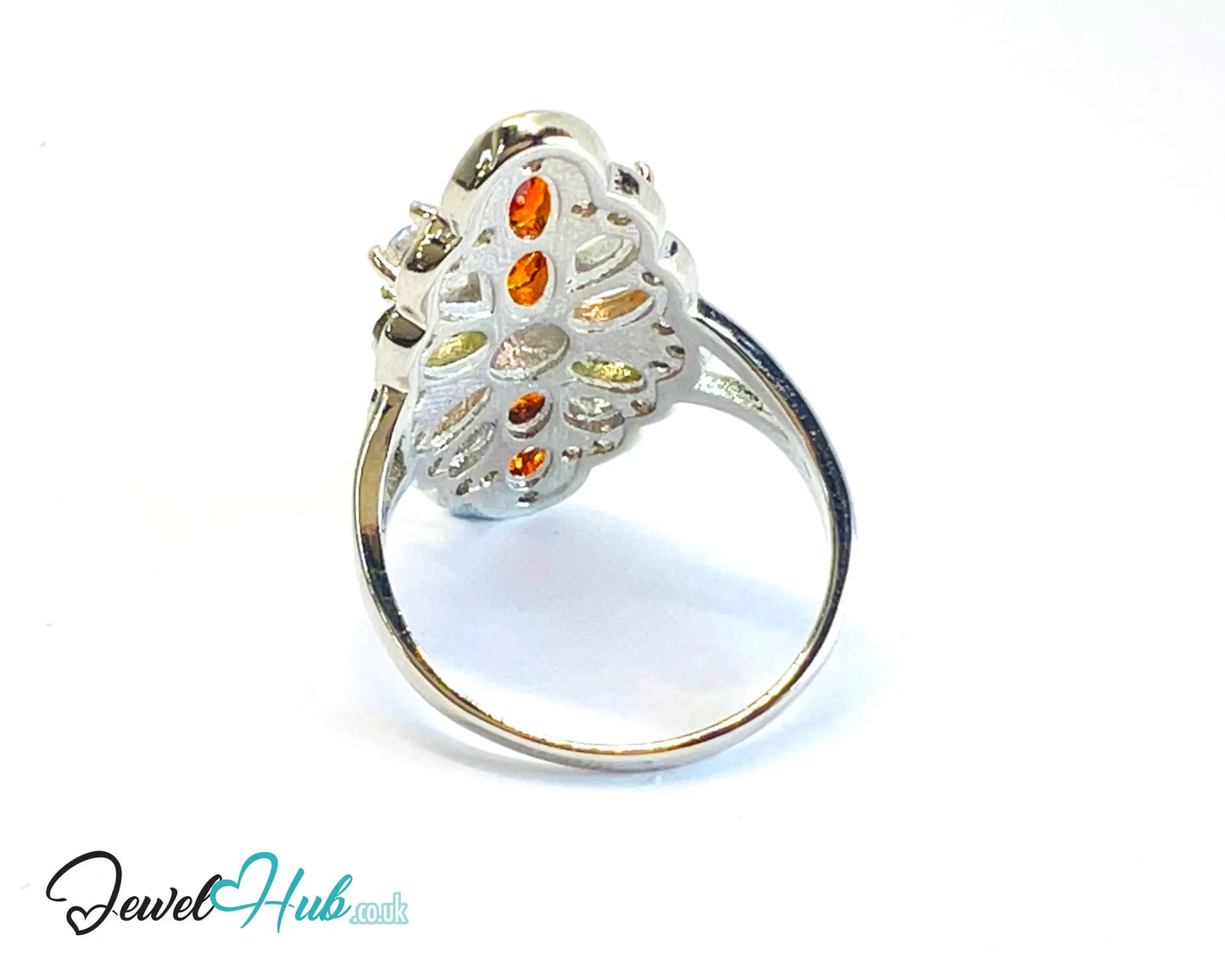 🔱 Garden Prism Ring – White K Copper · UK M · US 6.5 · Multicolour Gem Cluster CT
