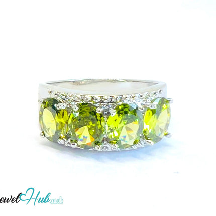 🔱 Verdant Crown Ring – White K Copper · UK U · US 10.5 · Four Green Gemstones CT