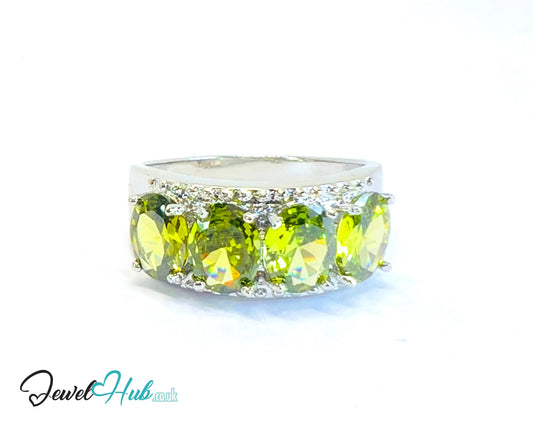 🔱 Verdant Crown Ring – White K Copper · UK U · US 10.5 · Four Green Gemstones CT