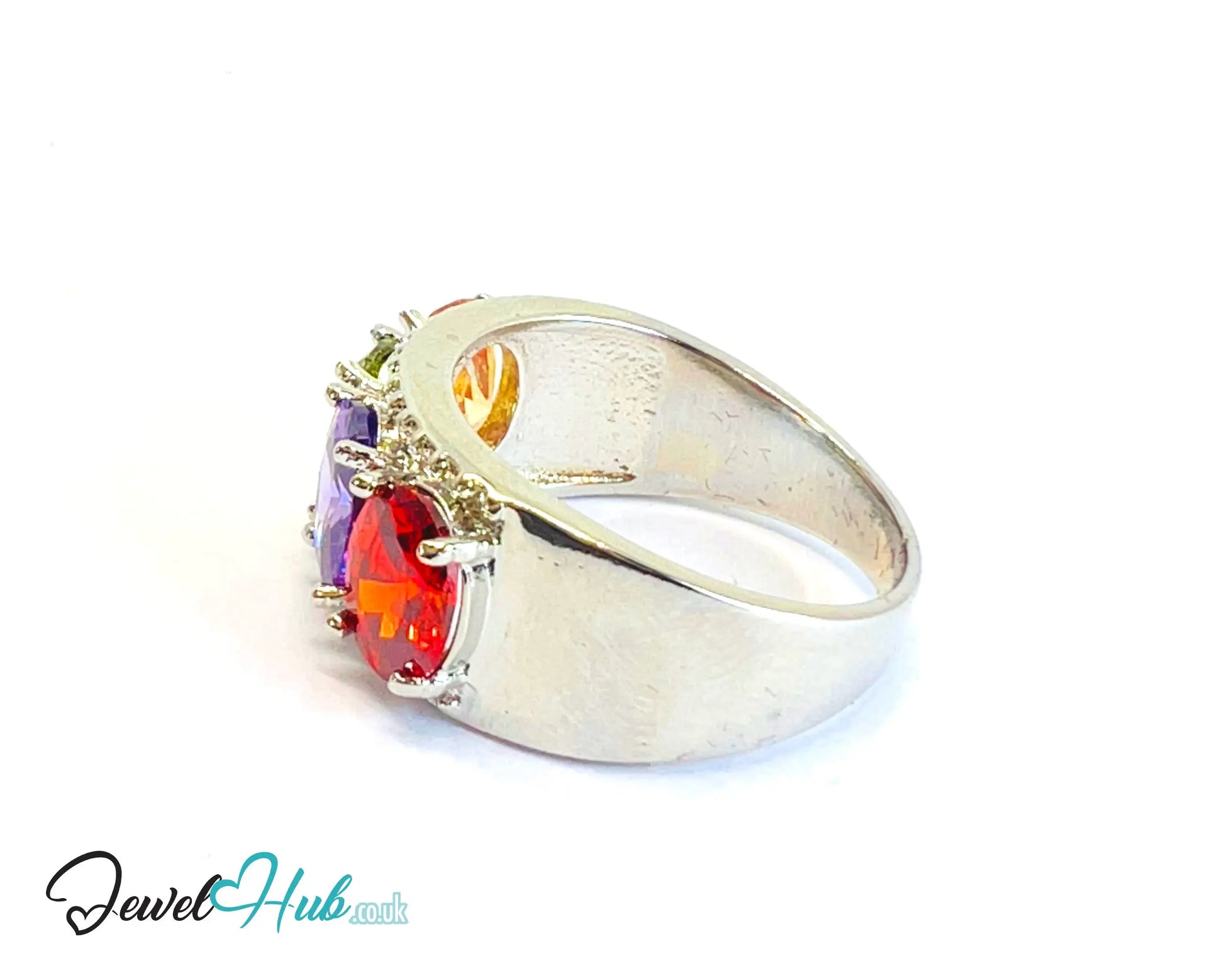 🔱 Aurora Crown Ring – White K Copper · UK Q · US 8.5  · Multicolour Gem Cluster CT