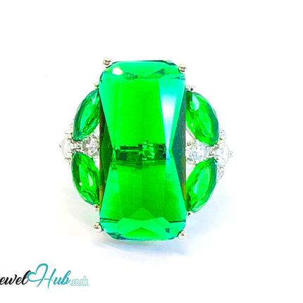 🔱 Verdant Pillar Ring – White K Copper · UK M · US 6.5 · Rectangular Green Center CT