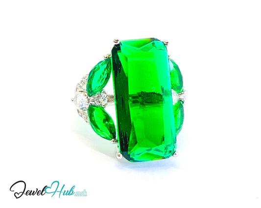 🔱 Verdant Pillar Ring – White K Copper · UK M · US 6.5 · Rectangular Green Center CT