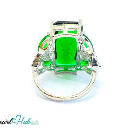 🔱 Verdant Pillar Ring – White K Copper · UK M · US 6.5 · Rectangular Green Center CT