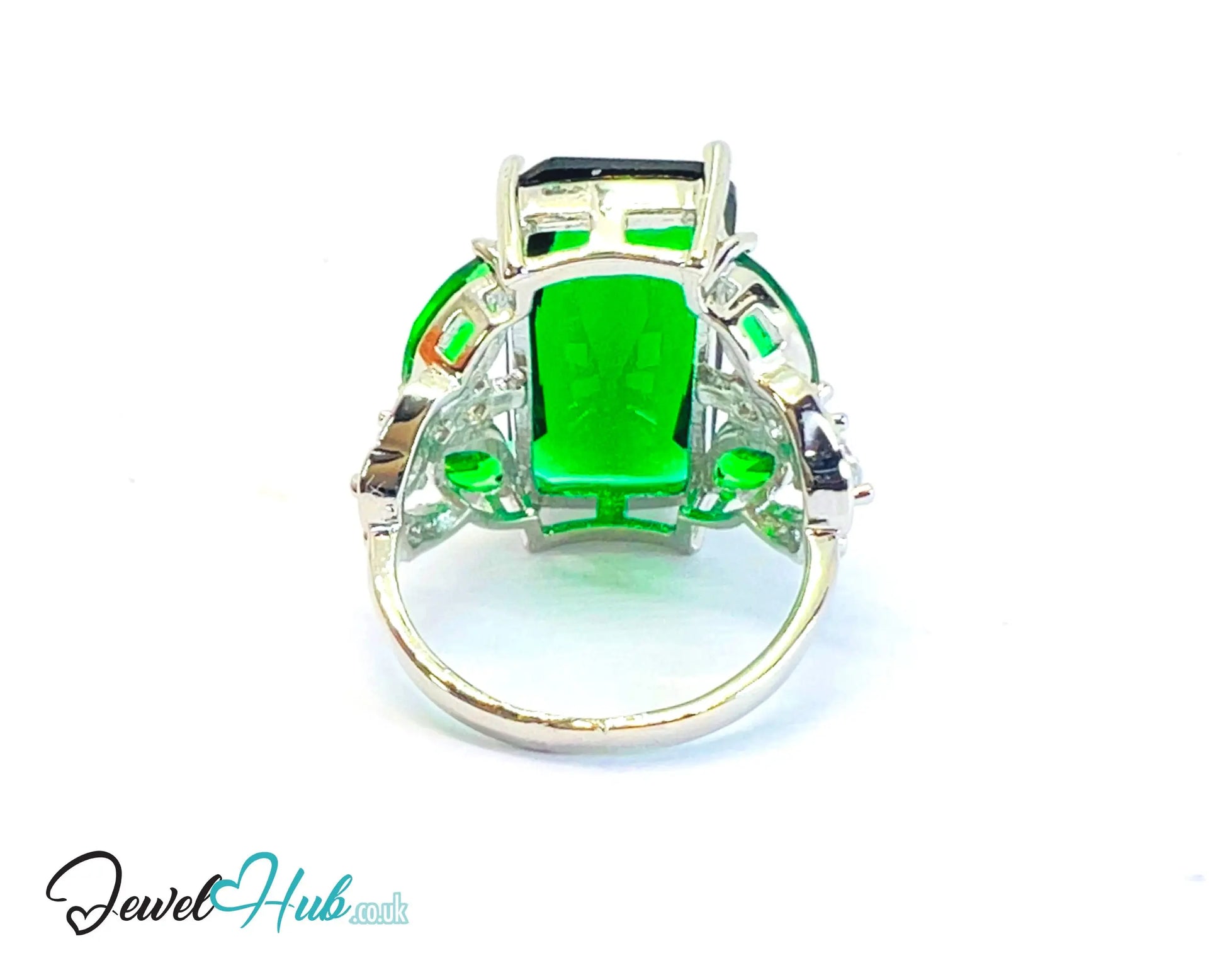 🔱 Verdant Pillar Ring – White K Copper · UK M · US 6.5 · Rectangular Green Center CT