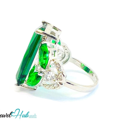 🔱 Verdant Pillar Ring – White K Copper · UK M · US 6.5 · Rectangular Green Center CT