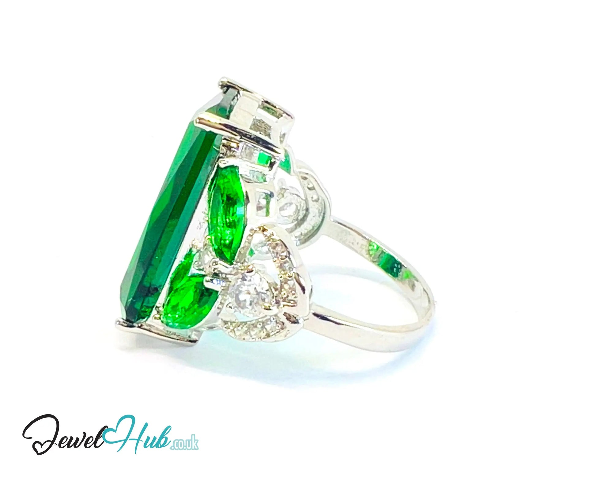 🔱 Verdant Pillar Ring – White K Copper · UK M · US 6.5 · Rectangular Green Center CT