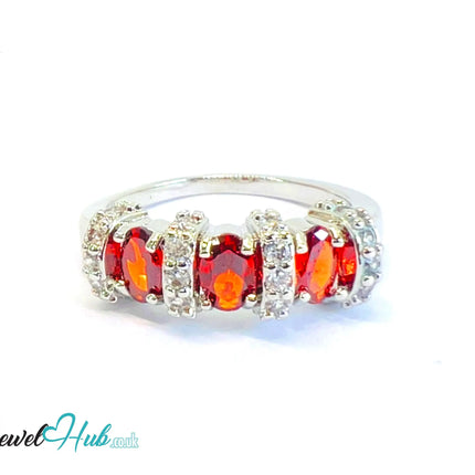 🔱 Crown Bloom Ring – Ruby Edition · White K Copper · UK U · US 10.5 · Triple Ruby Cluster · CZ Halo CT