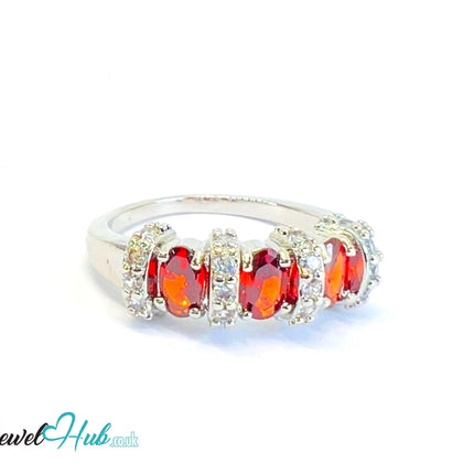 🔱 Crown Bloom Ring – Ruby Edition · White K Copper · UK U · US 10.5 · Triple Ruby Cluster · CZ Halo CT