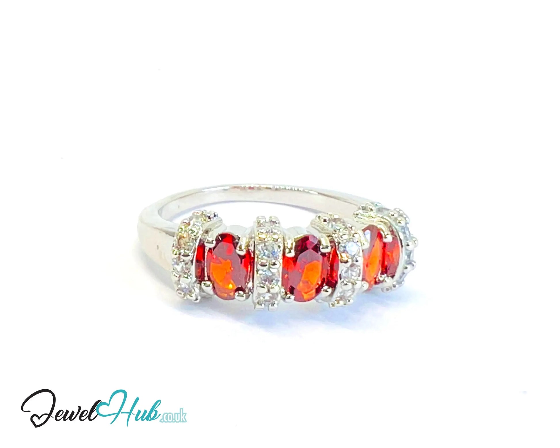 🔱 Crown Bloom Ring – Ruby Edition · White K Copper · UK U · US 10.5 · Triple Ruby Cluster · CZ Halo CT