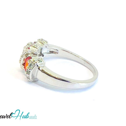 🔱 Crown Bloom Ring – Ruby Edition · White K Copper · UK U · US 10.5 · Triple Ruby Cluster · CZ Halo CT