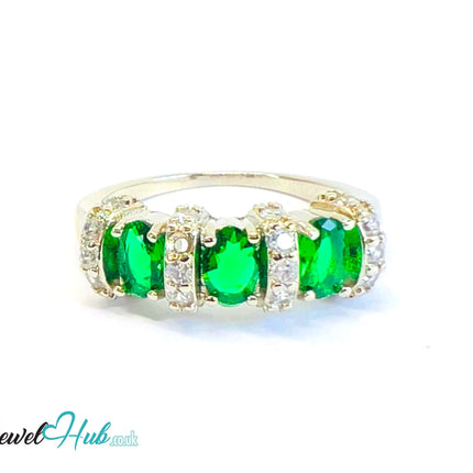 🔱 Crown Bloom Ring – Emerald Edition · White K Copper · UK U · US 10.5 · Triple Emerald Cluster · CZ Halo CT