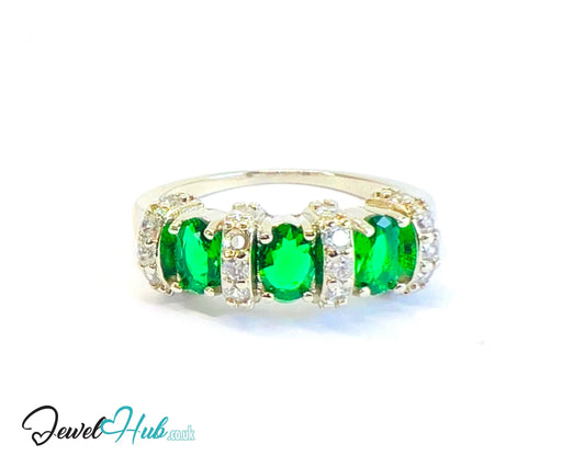 🔱 Crown Bloom Ring – Emerald Edition · White K Copper · UK U · US 10.5 · Triple Emerald Cluster · CZ Halo CT