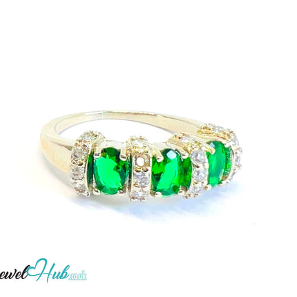 🔱 Crown Bloom Ring – Emerald Edition · White K Copper · UK U · US 10.5 · Triple Emerald Cluster · CZ Halo CT