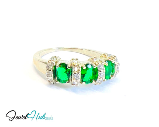 🔱 Crown Bloom Ring – Emerald Edition · White K Copper · UK U · US 10.5 · Triple Emerald Cluster · CZ Halo CT