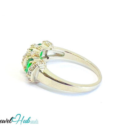 🔱 Crown Bloom Ring – Emerald Edition · White K Copper · UK U · US 10.5 · Triple Emerald Cluster · CZ Halo CT