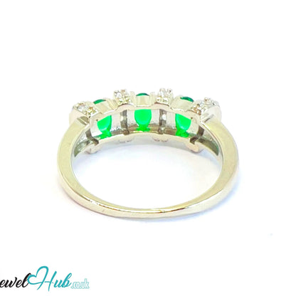 🔱 Crown Bloom Ring – Emerald Edition · White K Copper · UK U · US 10.5 · Triple Emerald Cluster · CZ Halo CT