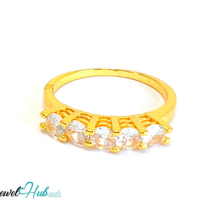 🔱 Golden Quintet Ring – Gold-Plated Copper · UK R · US 9 · Five CZ Stones · Sculptural Symmetry CT