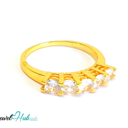 🔱 Golden Quintet Ring – Gold-Plated Copper · UK R · US 9 · Five CZ Stones · Sculptural Symmetry CT