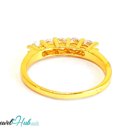 🔱 Golden Quintet Ring – Gold-Plated Copper · UK R · US 9 · Five CZ Stones · Sculptural Symmetry CT