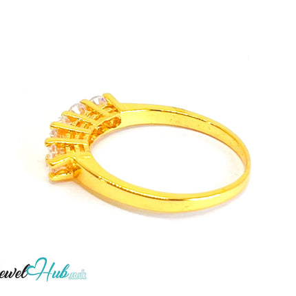 🔱 Golden Quintet Ring – Gold-Plated Copper · UK R · US 9 · Five CZ Stones · Sculptural Symmetry CT