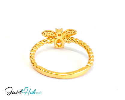 🔱 Honeylight Bee Ring – Gold-Plated Copper · UK S · US 9.5 · Light Orange Gem · CZ Wings CT