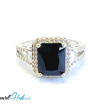 🔱 Obsidian Frame Ring – White K Copper · UK R · US 9 · Black Center Stone · CZ Geometry CT