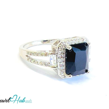🔱 Obsidian Frame Ring – White K Copper · UK R · US 9 · Black Center Stone · CZ Geometry CT