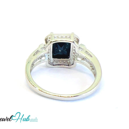 🔱 Obsidian Frame Ring – White K Copper · UK R · US 9 · Black Center Stone · CZ Geometry CT