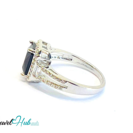 🔱 Obsidian Frame Ring – White K Copper · UK R · US 9 · Black Center Stone · CZ Geometry CT
