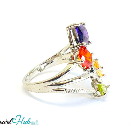 🔱 Gem Harmony Ring – White K Copper · UK R · US 9 · Multicolour Gem Quartet CT
