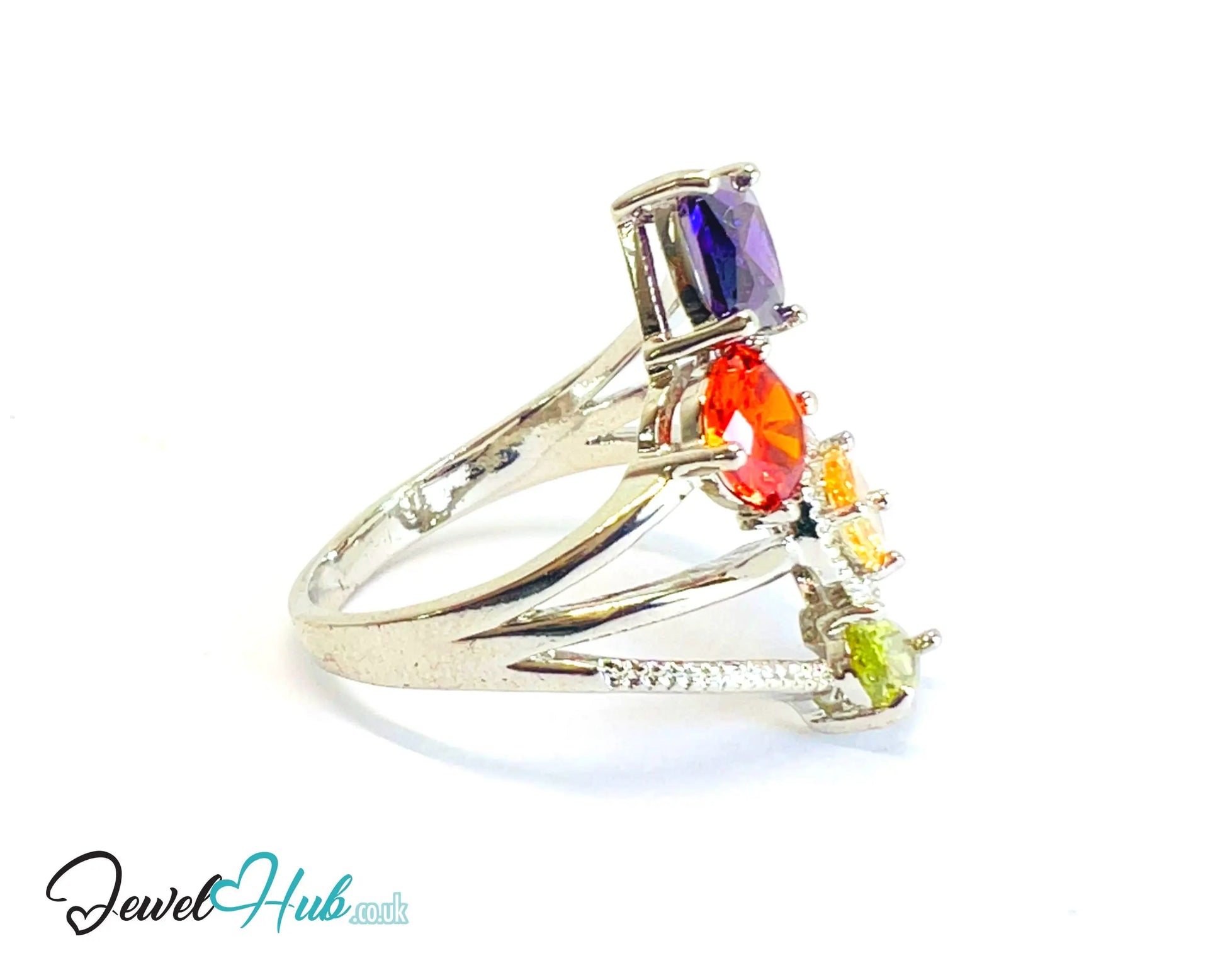 🔱 Gem Harmony Ring – White K Copper · UK R · US 9 · Multicolour Gem Quartet CT