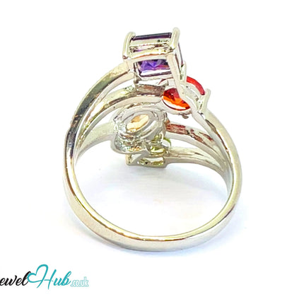 🔱 Gem Harmony Ring – White K Copper · UK R · US 9 · Multicolour Gem Quartet CT