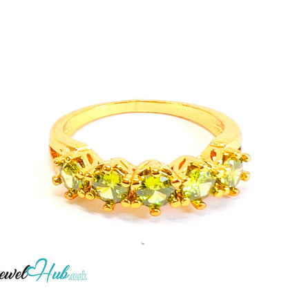 🔱 Verdant Five Ring – Gold-Plated Copper · UK U · US 10.5 · Green Gem Cluster CT