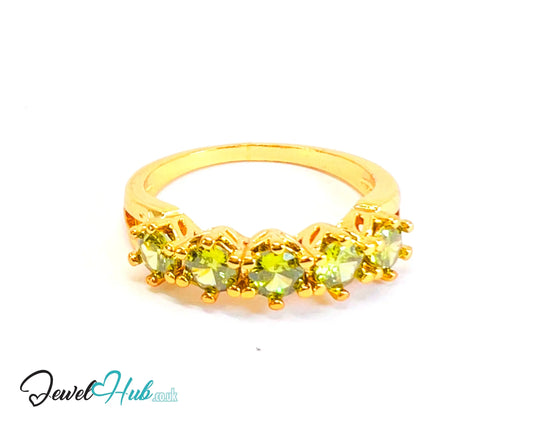 🔱 Verdant Five Ring – Gold-Plated Copper · UK U · US 10.5 · Green Gem Cluster CT