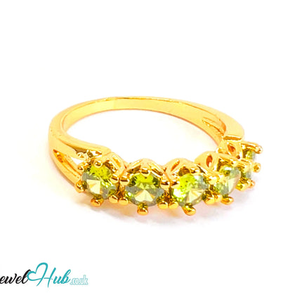 🔱 Verdant Five Ring – Gold-Plated Copper · UK U · US 10.5 · Green Gem Cluster CT