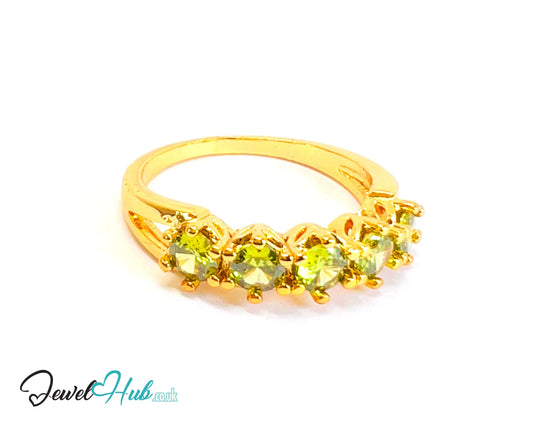 🔱 Verdant Five Ring – Gold-Plated Copper · UK U · US 10.5 · Green Gem Cluster CT