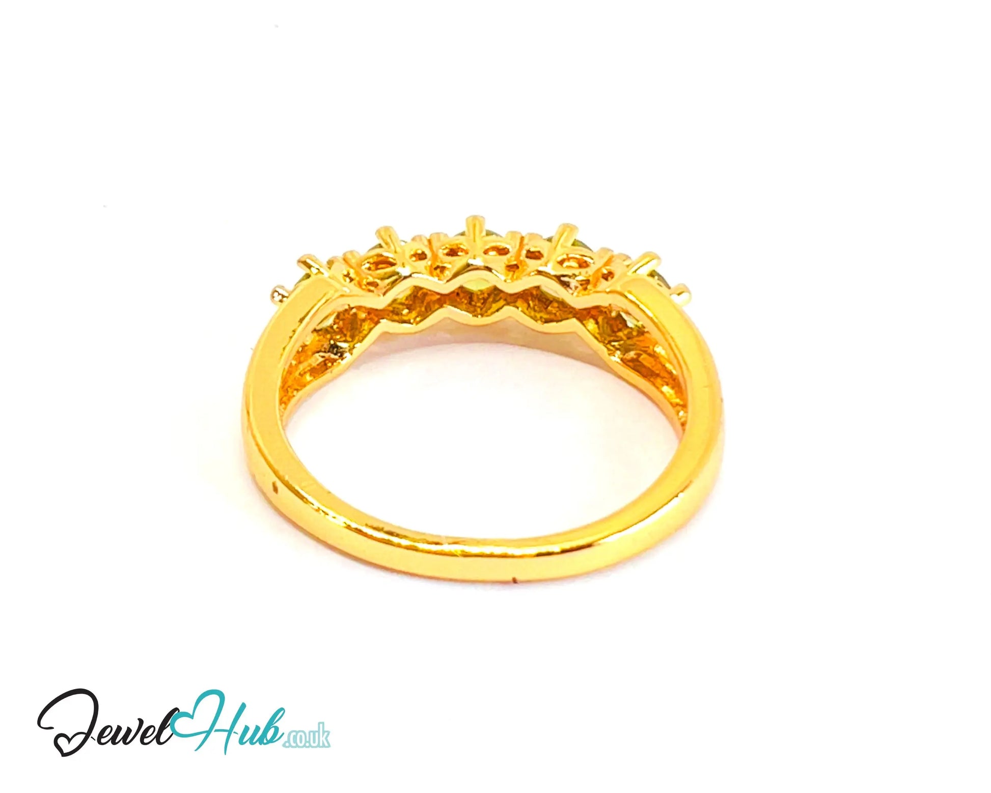 🔱 Verdant Five Ring – Gold-Plated Copper · UK U · US 10.5 · Green Gem Cluster CT