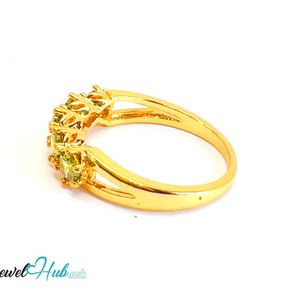 🔱 Verdant Five Ring – Gold-Plated Copper · UK U · US 10.5 · Green Gem Cluster CT