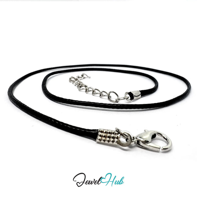 Black Faux Leather Cord Necklace – 40cm Layering Base (Silver Clasp) CT