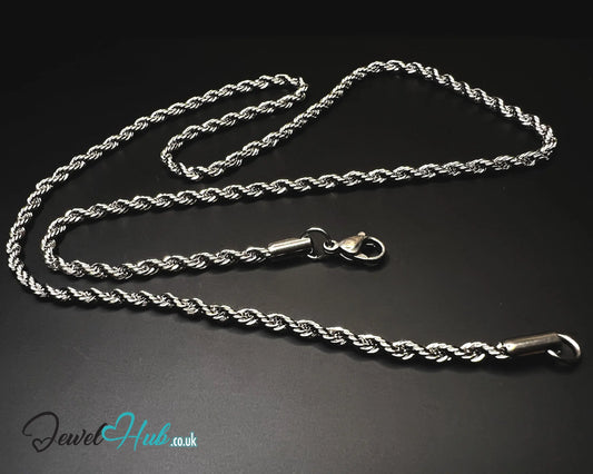 🌀 Twisted Stainless Steel Necklace – 3mm Rope Chain | 55cm Length CT
