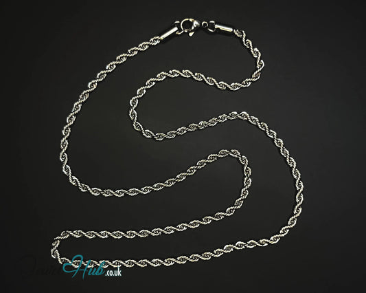 🌀 Twisted Stainless Steel Necklace – 3mm Rope Chain | 55cm Length CT