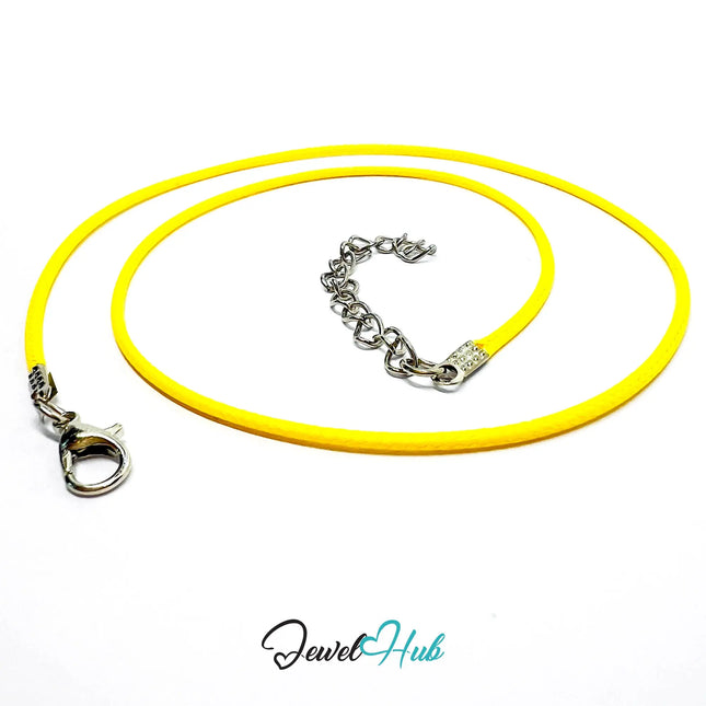 Yellow Faux Leather Cord Necklace – 40cm Layering Base (Silver Clasp) CT