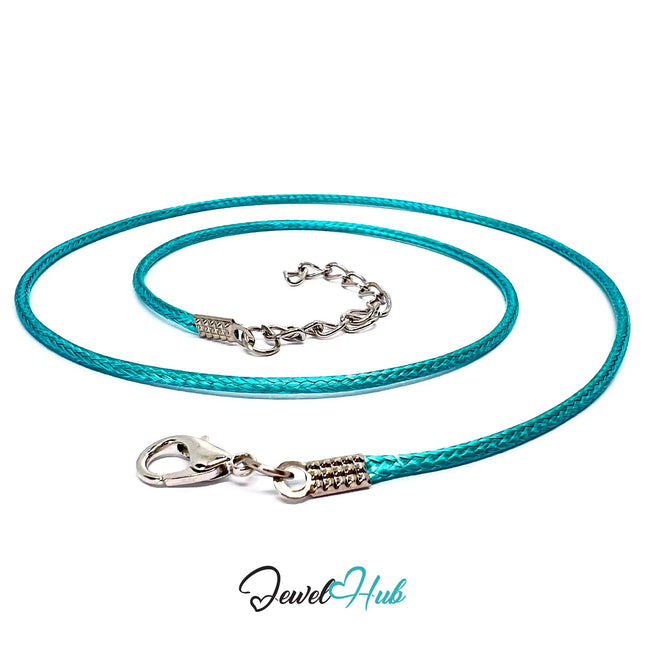 Cyan Faux Leather Cord Necklace – 40cm Layering Base (Silver Clasp) CT