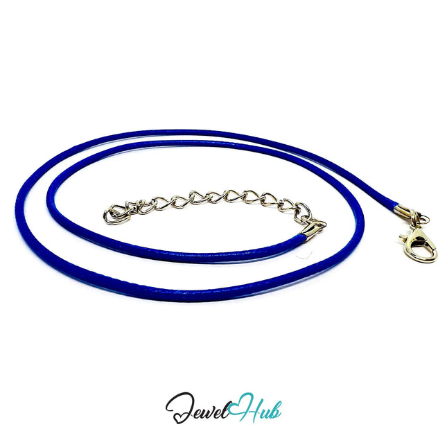 Blue Faux Leather Cord Necklace – 40cm Layering Base (Silver Clasp) CT