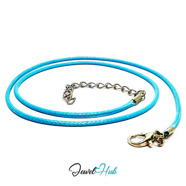 Light Blue Faux Leather Cord Necklace – 40cm Layering Base (Silver Clasp) CT