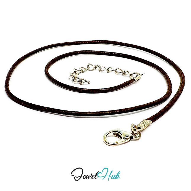 Brown Faux Leather Cord Necklace – 40cm Layering Base (Silver Clasp) CT
