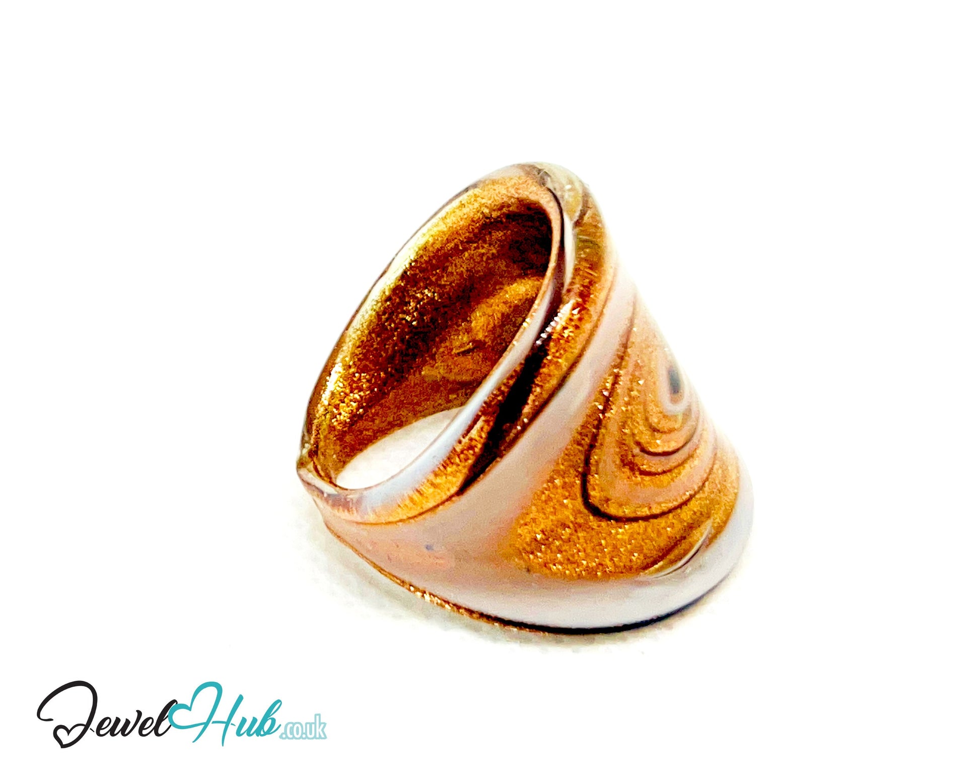 ✨ GoldSwirl Glass Ring – UK R · US 9 · Giant Series · Handcrafted Glass CT