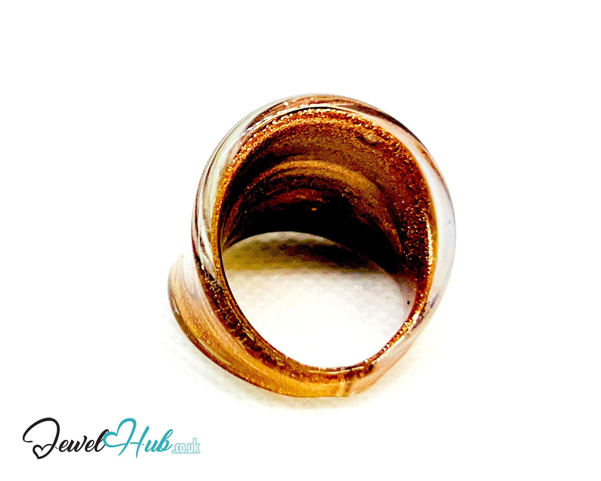 ✨ GoldSwirl Glass Ring – UK R · US 9 · Giant Series · Handcrafted Glass CT