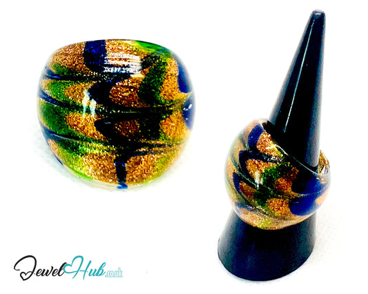 🌊 OceanSpiral Glass Ring – UK O · US 7.5 · Giant Series · Handcrafted Glass CT