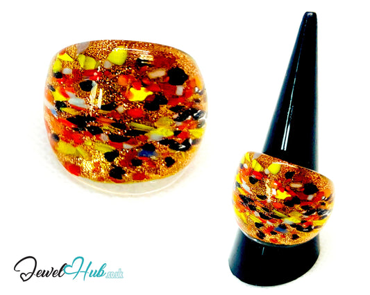 🌈 MosaicFlare Glass Ring – UK Q · US 8.5 · Giant Series · Handcrafted Glass CT